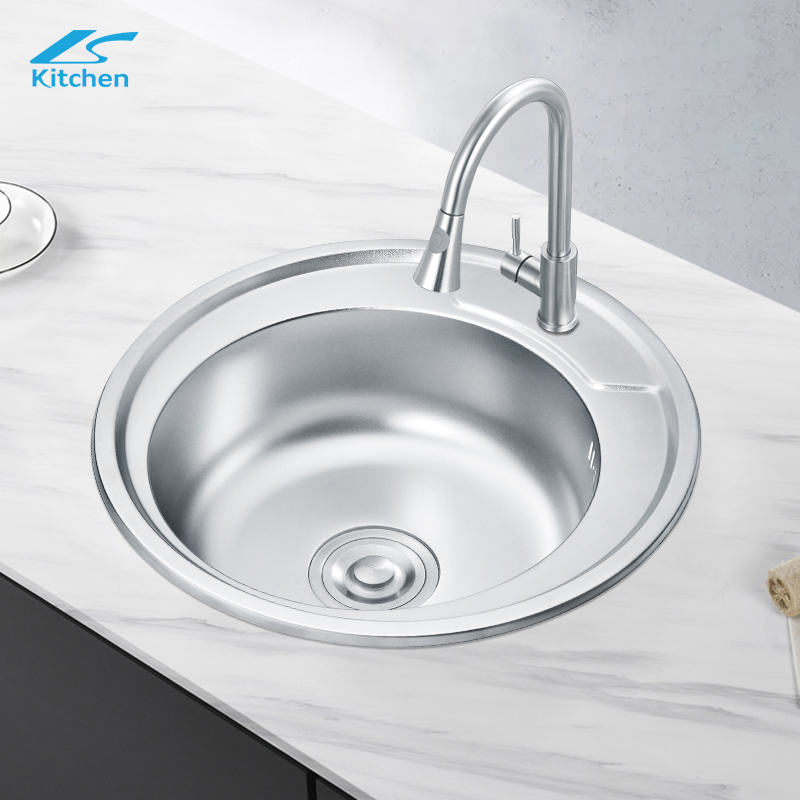 គុណភាពខ្ពស់ 304/201 Stainless Steel Round Kitchen Sink Round Press Caravan Kitchen Sink