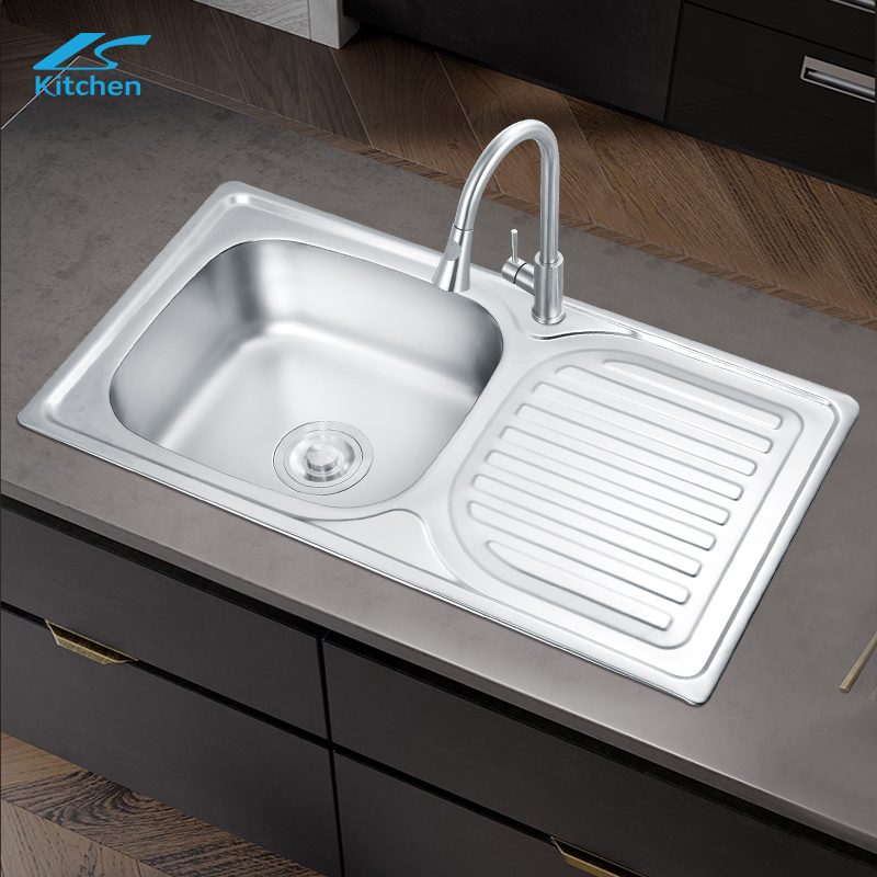 K-7540A ចានតែមួយជាមួយចានបំពង់បង្ហូរតែមួយ SINK ដែកអ៊ីណុក 304