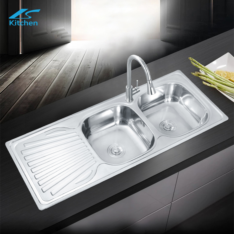 K hote sale factory Restaurant Kitchen Sink single Drainboard double bowl Sink above Mounted Sink លិចចានតែមួយ 