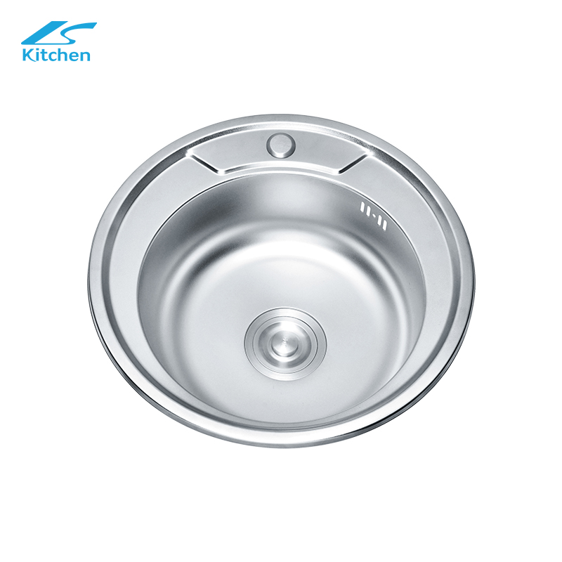 គុណភាពខ្ពស់ 304/201 Stainless Steel Round Kitchen Sink Round Press Caravan Kitchen Sink
