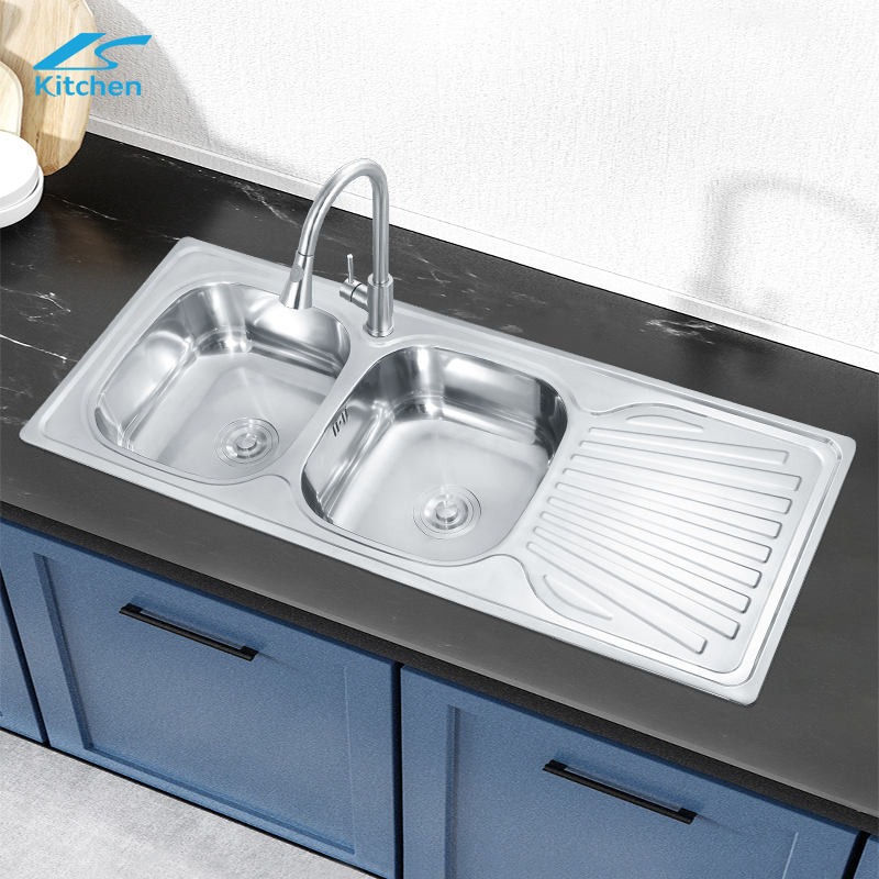 K hote sale factory Restaurant Kitchen Sink single Drainboard double bowl Sink above Mounted Sink លិចចានតែមួយ 